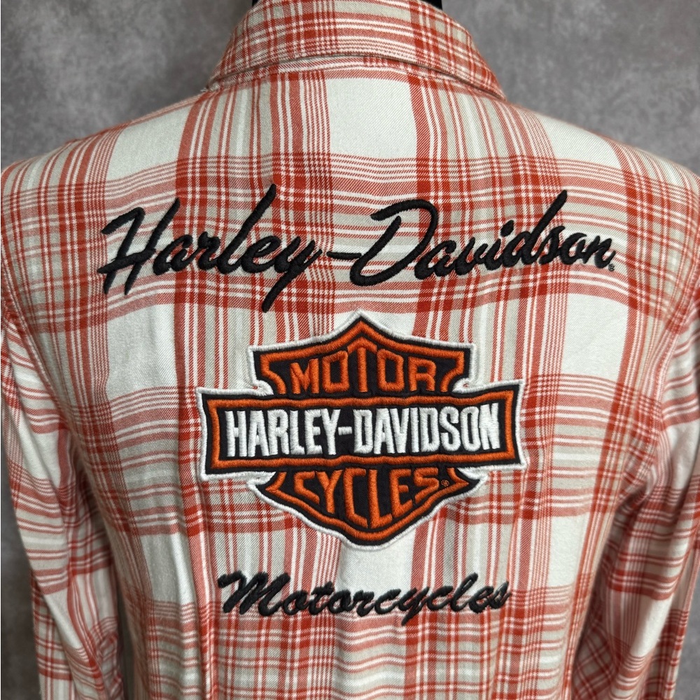 Harley-Davidson Orange and White Casual Button Down Shirt